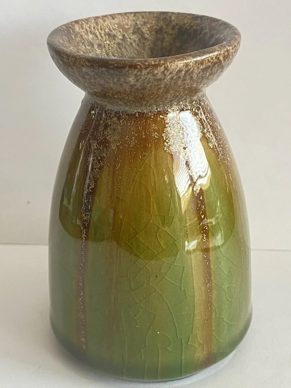 Vtg Hosley Art Pottery 3-piece Decorative Vase Set Glossy Earth Tone Drip Glaze
